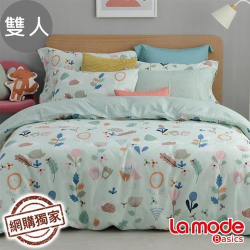 【La mode】湖濱散記100%精梳棉兩用被床包組(雙人)