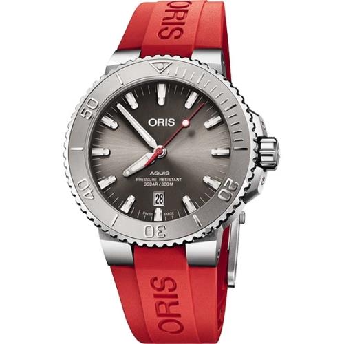 ORIS豪利時AquisRelief日期潛水機械錶-灰x紅色錶帶/43.5mm0173377304153-0742466EB