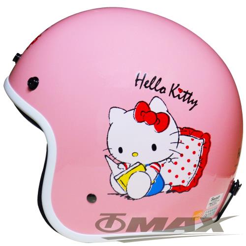 吊帶褲Kitty半罩式安全帽-粉紅色+抗uv短鏡片+6入安全帽內襯套