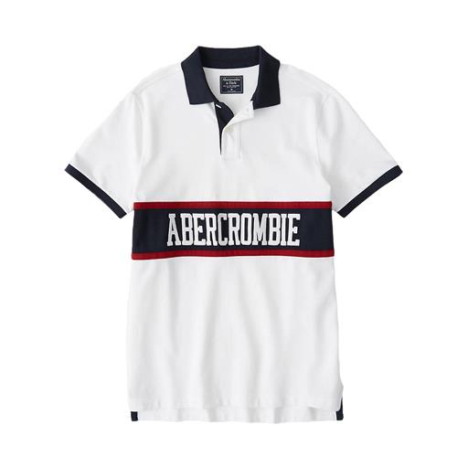 【Abercrombie Fitch】logo文字polo衫(白色) AF AF