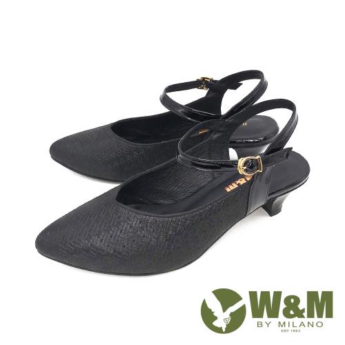W&M(女) 歐美風 珠光舒適氣墊尖頭涼鞋 中跟鞋 - 黑(另有金)