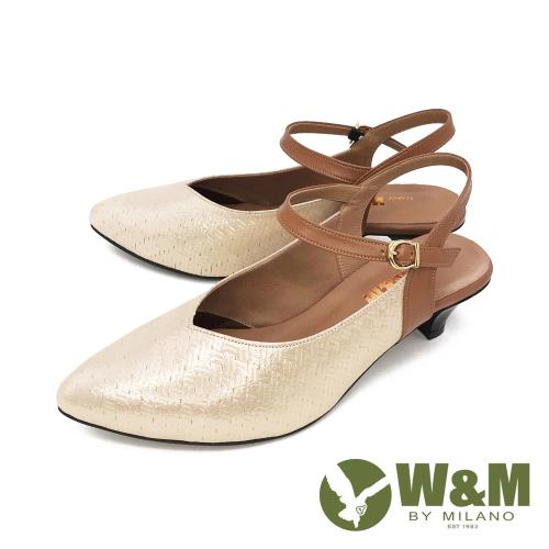 W&M(女) 歐美風 珠光舒適氣墊尖頭涼鞋 中跟鞋 - 金(另有黑)