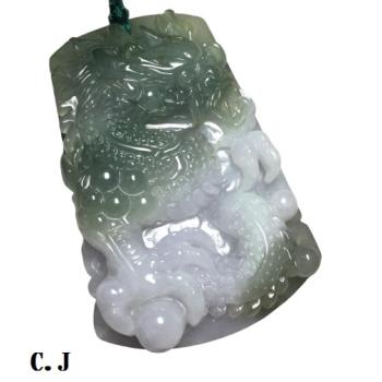 品澐珠寶-天然A貨翡翠 雙色紫底霸氣龍牌吊墜(附綁繩)