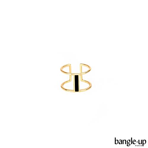 法國 Bangle up Bague Lune 極簡現代風琺瑯鍍金開口寬版戒指(質感黑)