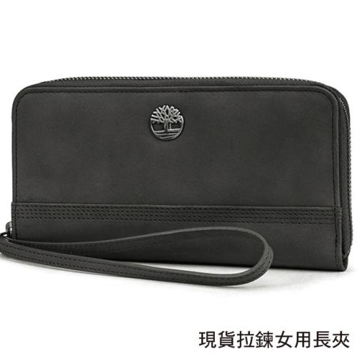 【Timberland】女皮夾 長夾 麂皮牛皮夾 拉鍊錢包 多卡夾 手拿包 配腕帶／灰色