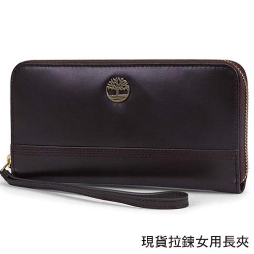 【Timberland】女皮夾 長夾 牛皮夾 拉鍊錢包 多卡夾 手拿包 配腕帶／棕黑