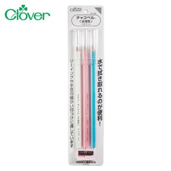 日本製Clover可樂牌三色水溶性粉土筆3支組24-065粉筆(紅白藍3色;附筆蓋和削筆器)縫紉用布筆布料筆