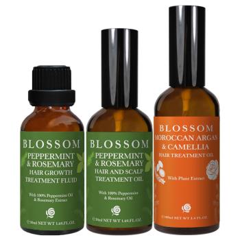 BLOSSOM 薄荷迷迭香頭皮護理賦活煥髮修護組-頭皮按摩油+養髮液+護髮油(共三罐)