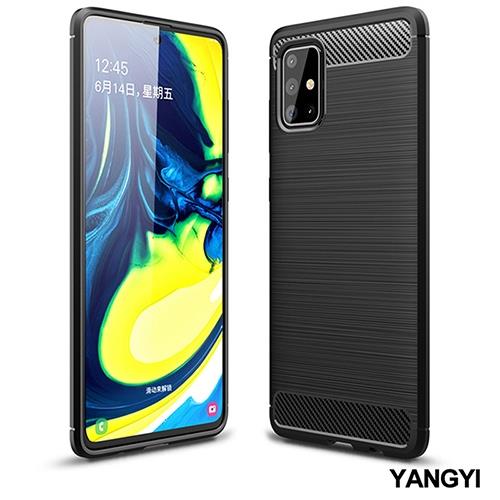 YANGYI揚邑-SAMSUNG Galaxy A71 拉絲紋碳纖維軟殼散熱防震抗摔手機殼-黑