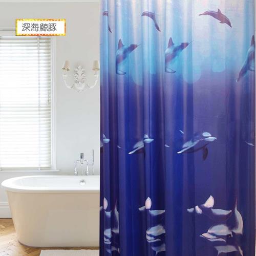 【APEX】文青風時尚加厚型防水浴簾-深海豚鯨