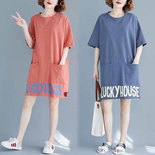 【韓國K.W. 】獨具個性寬鬆字母大口袋洋裝