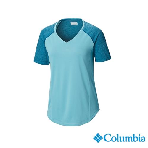 Columbia哥倫比亞 女款- UPF15快排短袖上衣-孔雀藍 UAK26710PC