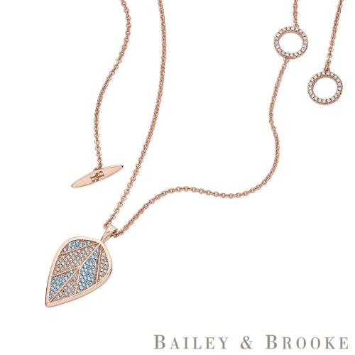 【Bailey  Brooke】限量2折 愛爾蘭精品 彩鑽項鍊-玫瑰葉  (117372, 福利品特價, 專櫃展示品99%新)