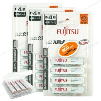 日本製 Fujitsu富士通 4號AAA低自放電750mAh充電電池HR-4UTC (4號12入)+專用儲存盒*3