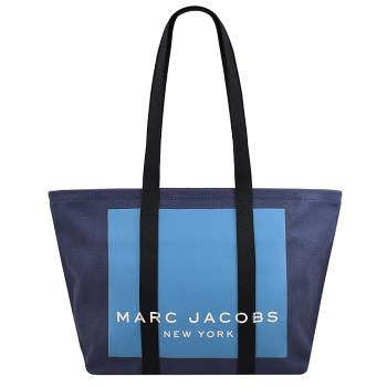 MARC JACOBS 馬克賈伯 品牌LOGO帆布肩背大托特包.藍