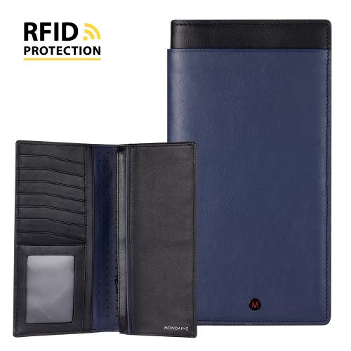 【MONDAINE 瑞士國鐵】蘇黎世系列RFID防盜8卡雙層零錢長夾(Nappa藍)