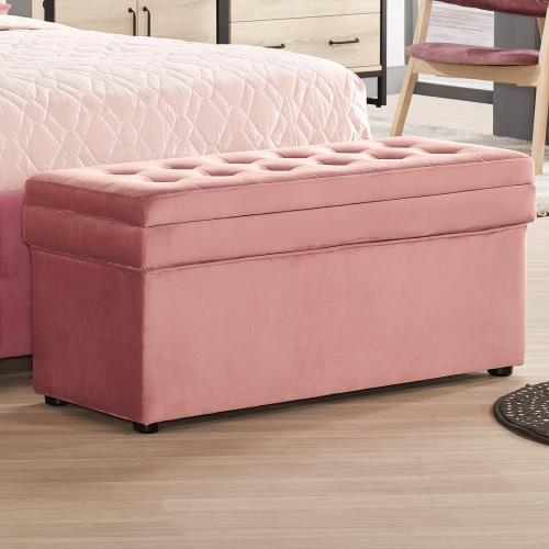 Boden-艾蒙3.4尺粉紅色絨布收納長凳/床尾椅/沙發椅凳