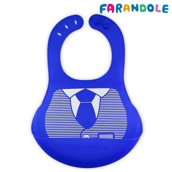 FARANDOLE 嬰幼兒安全無毒防水矽膠圍兜(紳士風 - 藍底)