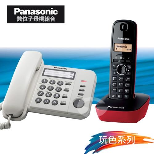 Panasonic 松下國際牌數位子母機電話組合 KX-TS520+KX-TG1611 (經典白+魅惑紅)