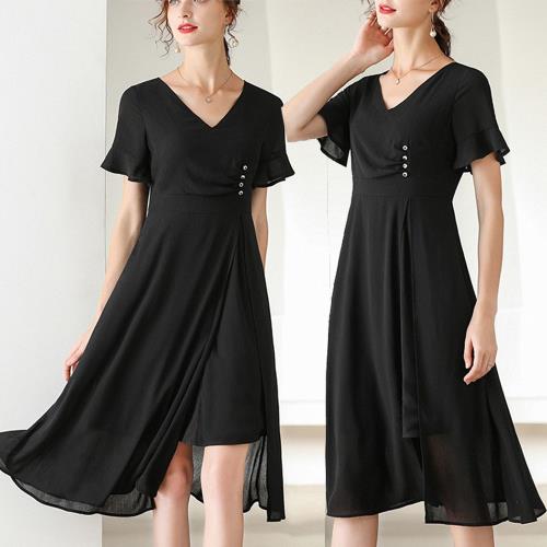 麗質達人 - 22165黑色雪紡洋裝