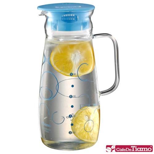 【Tiamo】藍色普普風 玻璃水壺把手款 1000ml-HG2214
