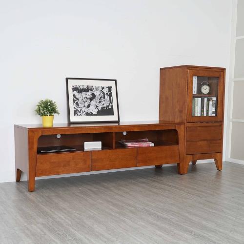 【Homelike】 喜家居柚木色實木視廳二件組(電視櫃+半高櫃)(1825)