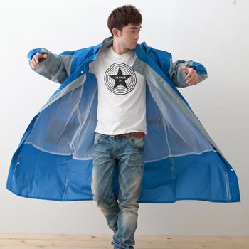 勁馳率性款連身式風雨衣-藍灰-網