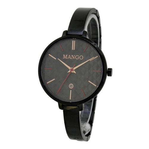 MANGO 簡約優雅不鏽鋼練錶-MA6721L-BK(黑色/34mm)