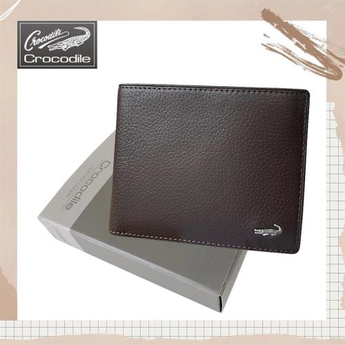 (Crocodile)鱷魚 真皮短夾／男用皮夾／12卡片錢包 (咖啡-11012)