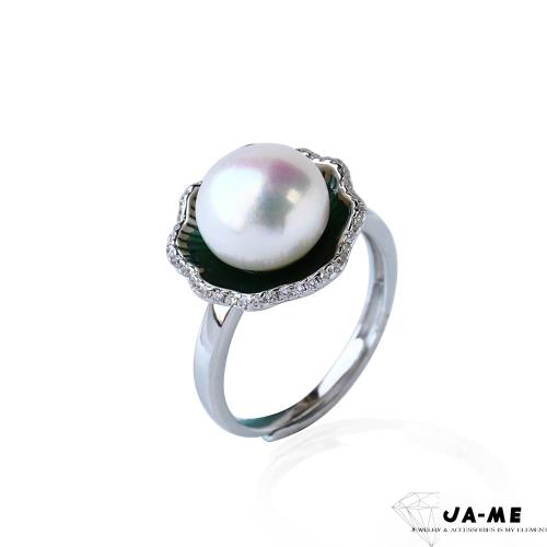 【JA-ME】925銀完美皮光天然珍珠10mm琺瑯花戒指