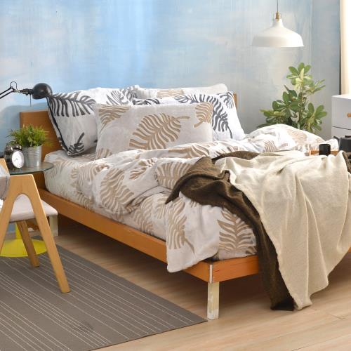 【寶松Royal Cover】雙人立體雕花晶絲絨被套床包組(金葉)