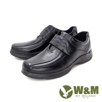 W&M(男) 方圓頭黏扣帶皮鞋 男鞋 -黑