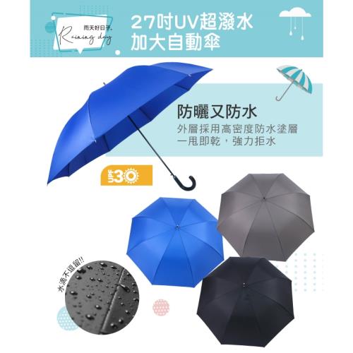 KINYO 27吋UV超潑水加大自動傘KU-8060