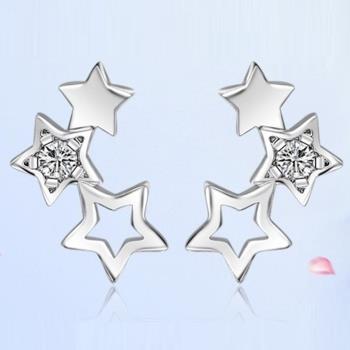 【Emi艾迷】韓國925銀針極簡系列星星相連鋯石耳環