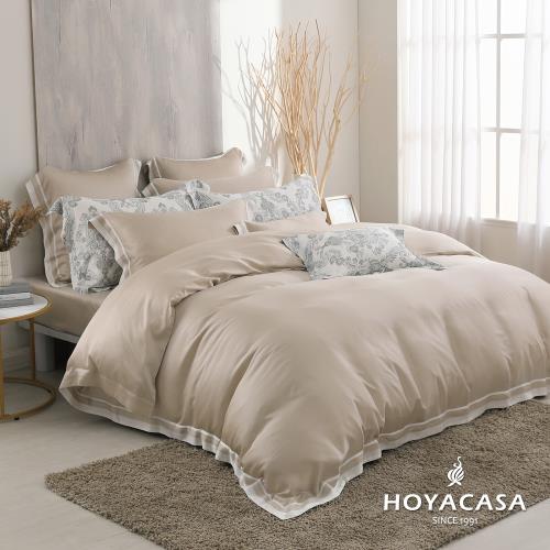 HOYACASA  清淺典雅  琉璃天絲加大床包被套四件式組-奶茶米