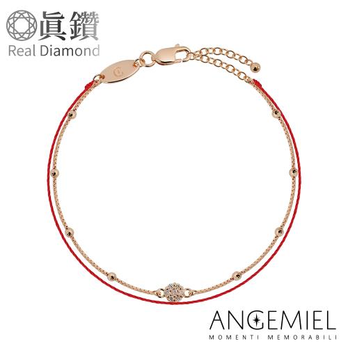 Angemiel安婕米 鑽石幸運雙層紅繩銀鍊手鍊-璀璨(玫瑰金)(小圓球方型鍊款)