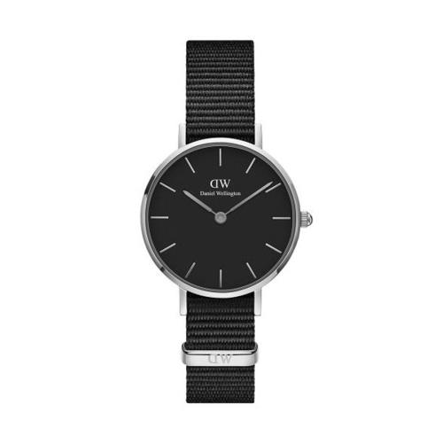 【Daniel Wellington】時尚康沃爾全黑NATO錶帶石英腕錶-銀框/28mm(DW00100248)