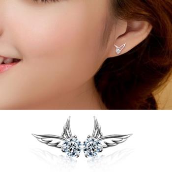 【Emi艾迷】韓國925銀針神秘天使翅膀點鑽微鑲耳環