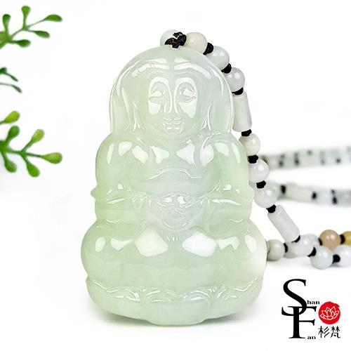 杉梵  A貨翡翠芙蓉種蘋果綠恩澤天地蓮花觀音項鍊
