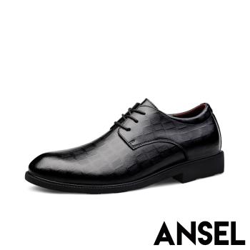 【Ansel】真皮質感壓紋內增高時尚溫雅紳士鞋 黑