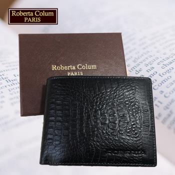 (Roberta Colum)諾貝達 鱷魚紋 男士專櫃皮夾／皮夾／短夾 (黑色-23553)