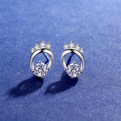 【米蘭精品】莫桑鑽耳環925純銀耳針-0.3ct小腳丫鏤空可愛女飾品73yk84