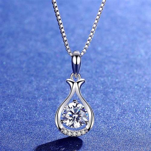 【米蘭精品】莫桑鑽項鍊925純銀吊墜-1ct水滴優雅鎖骨鍊女飾品2色73yk85