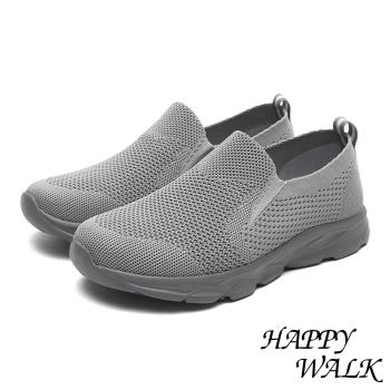 【HAPPY WALK】超輕量透氣一體成形飛織面休閒健步鞋 灰