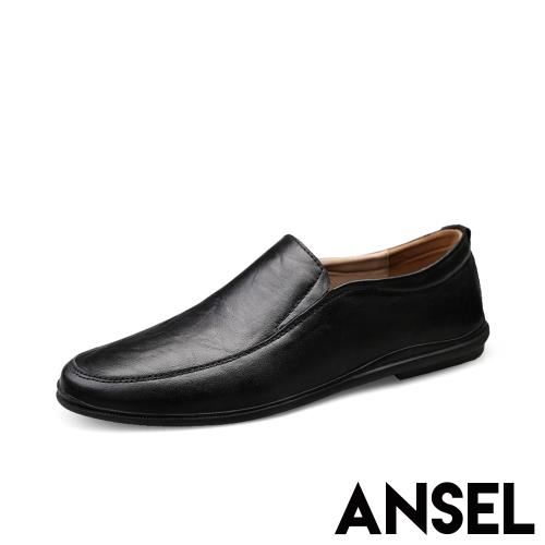 【Ansel】真皮質感純色經典百搭窄版樂福鞋 黑