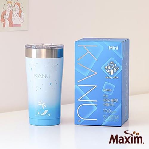 MAXIM麥心 韓國KANU孔劉咖啡美式中焙咖啡100入 附不鏽鋼杯(夏季海灘限定版)