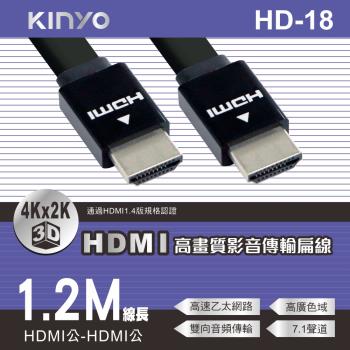 KINYO HDMI高畫質影音傳輸扁線 HD-18