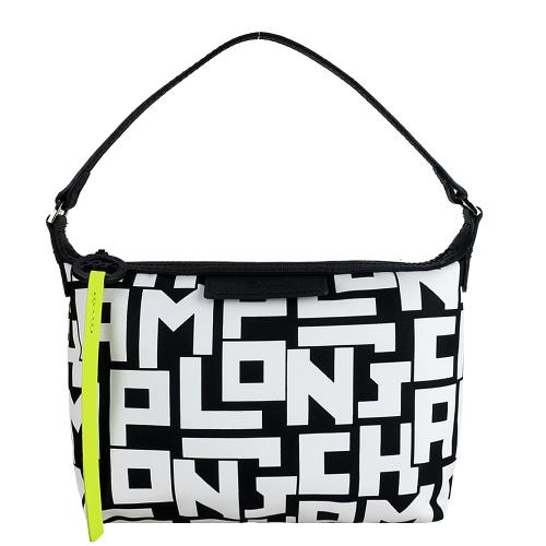 LONGCHAMP LE PLIAGE LGP系列滿版字母手提包(黑X白)