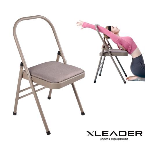 Leader X 專業輔助伸展 升級加強版棉麻雙梁瑜珈折疊椅 淺棕色