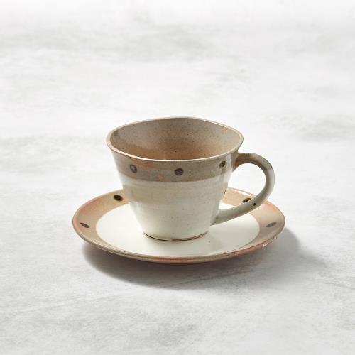 有種創意 - 日本美濃燒 - 寬口咖啡杯碟組 - 摩卡點點
